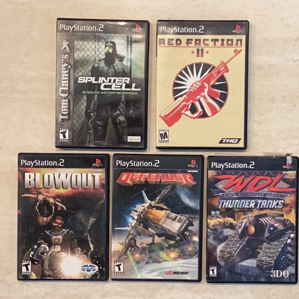 PlayStation 2 Slim Console PS2 & 2 Controllers & 5 Games Complete OEM Sony
